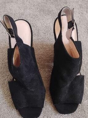 Madden Girl Black Suede Open-Toe Slingback Heels. Faux Suede. Size 9
